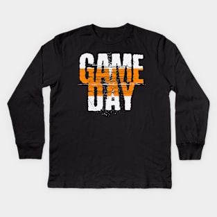 Orange Gameday // Grunge Vintage Football Game Day Kids Long Sleeve T-Shirt